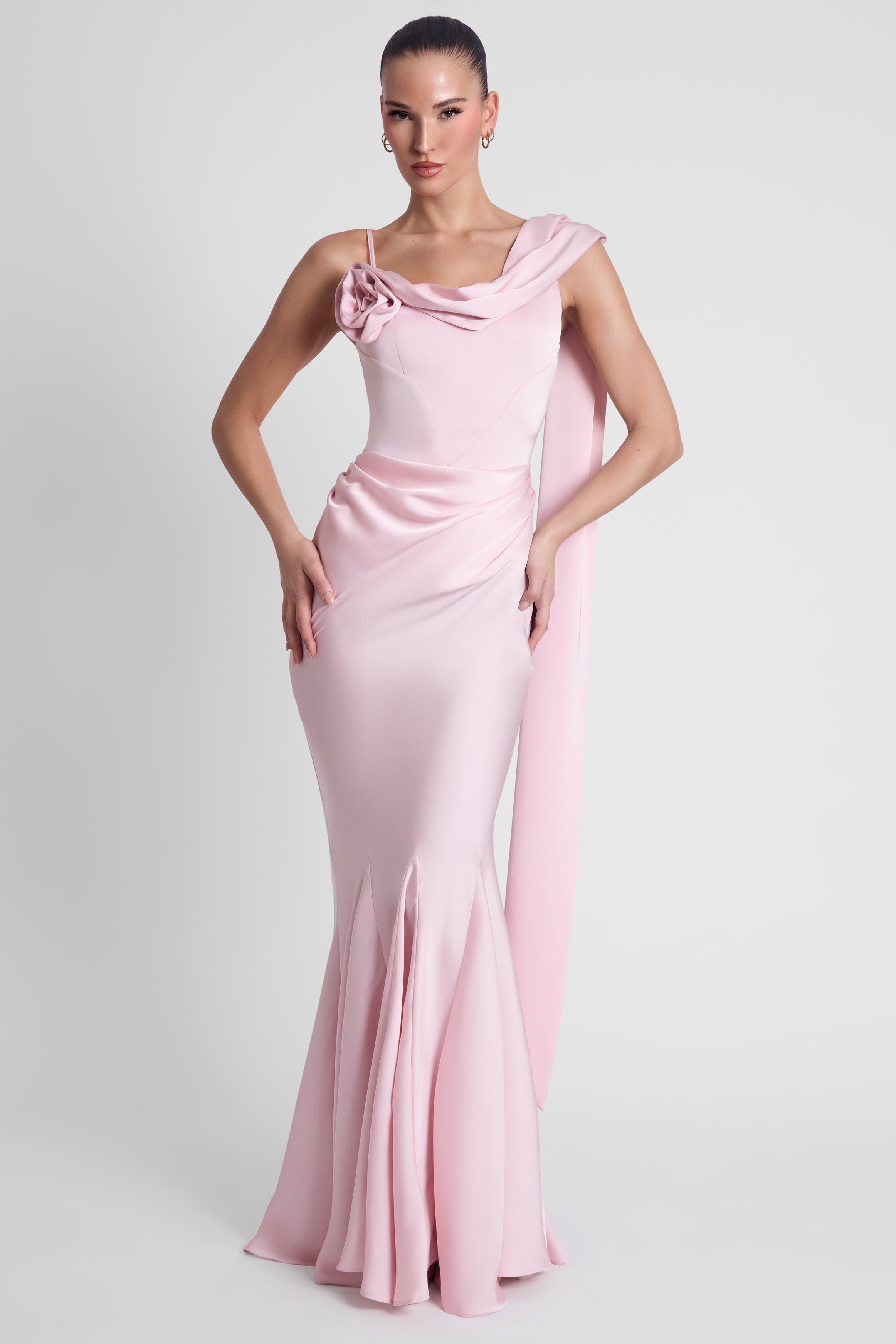 Celine Corset Drape Satin Gown - Pink