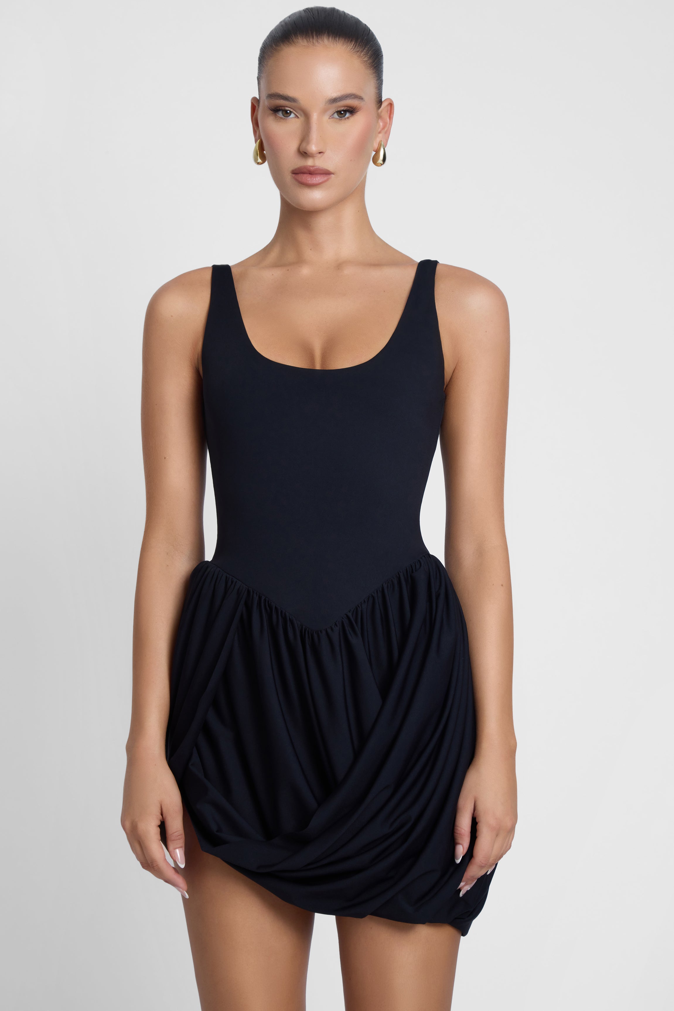 Dasia Sculpt Drape Mini Dress - Black