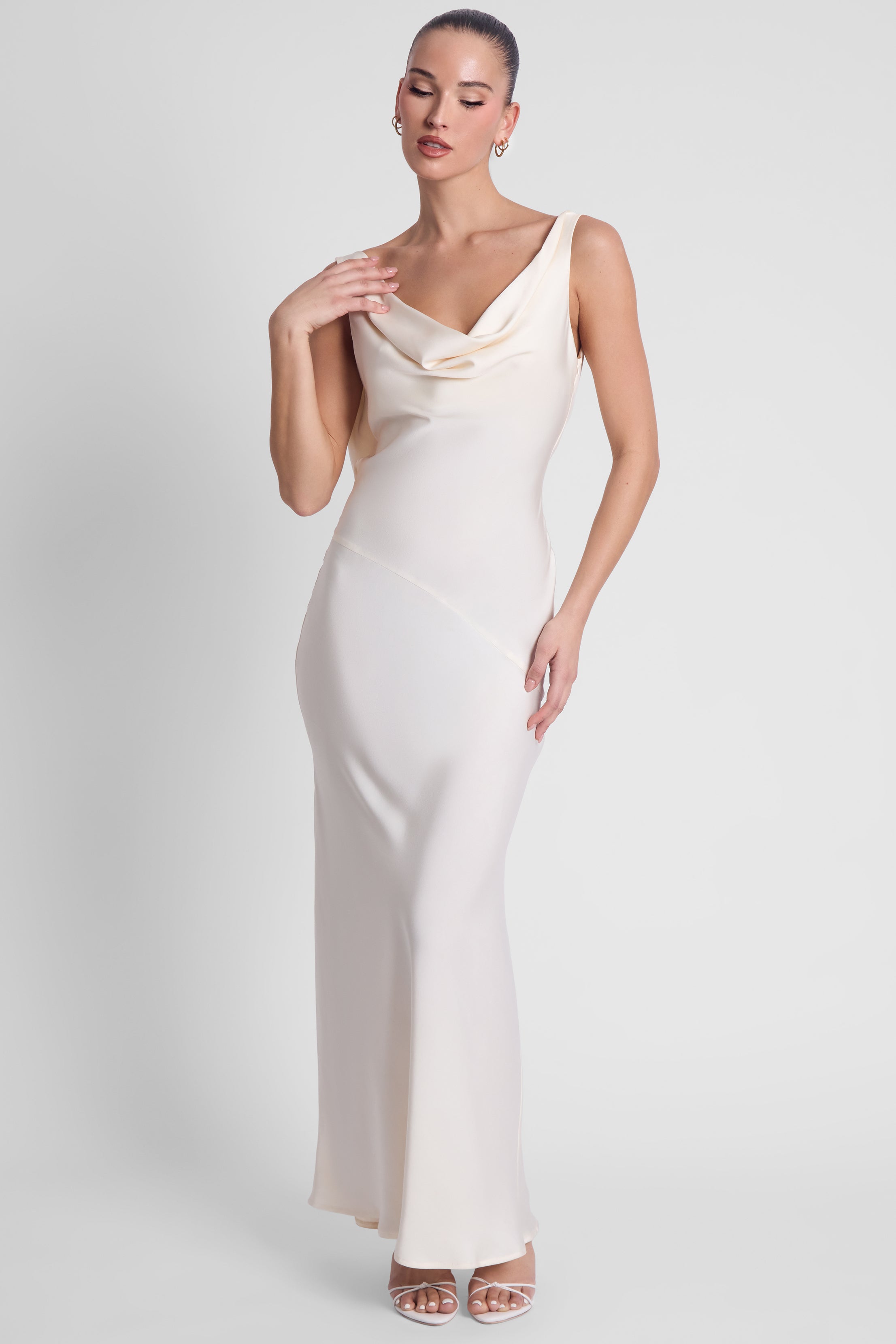 Dove Drape Satin Gown - Ivory