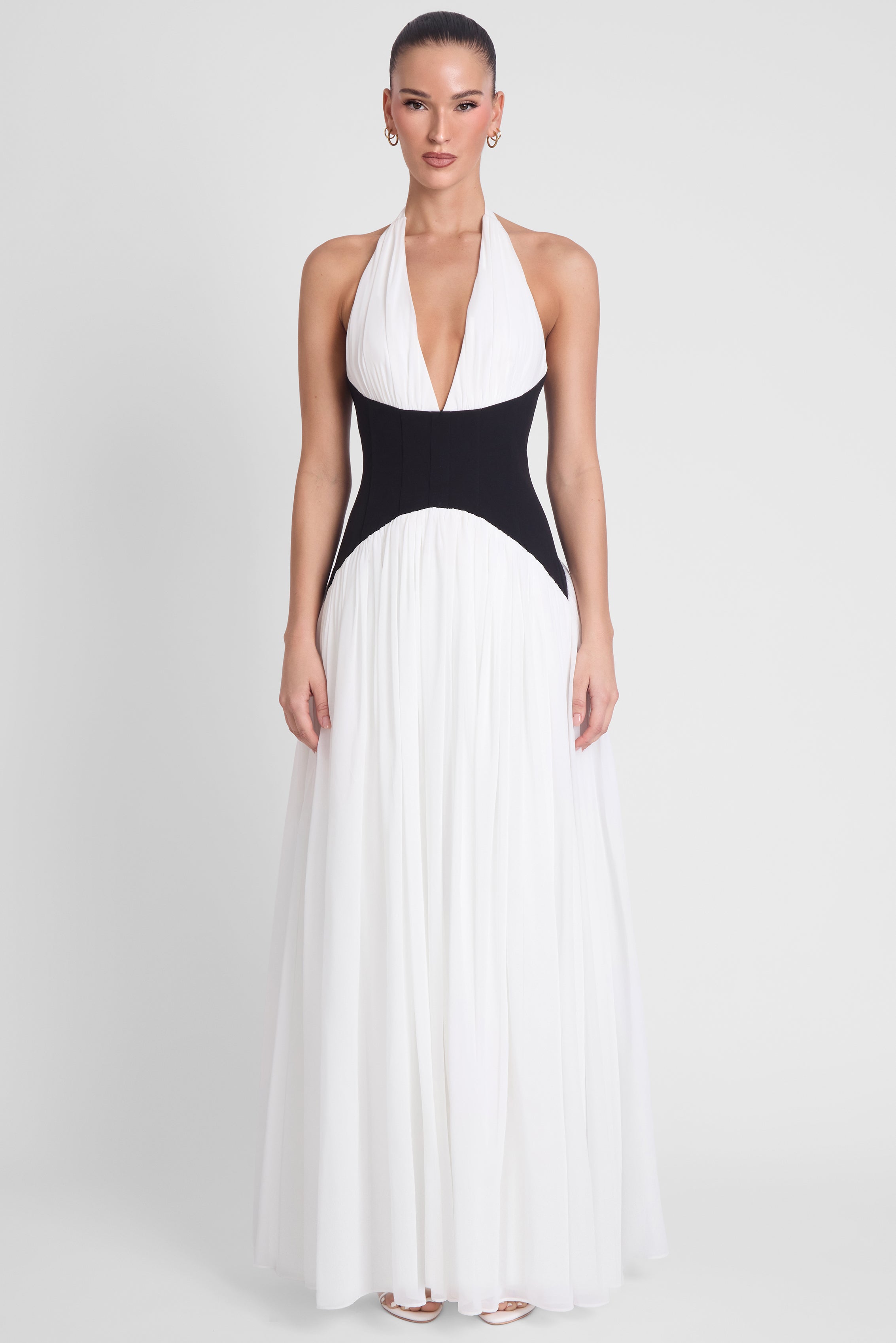 Pre-order: Harlowe Contrast Corset Maxi Dress - White