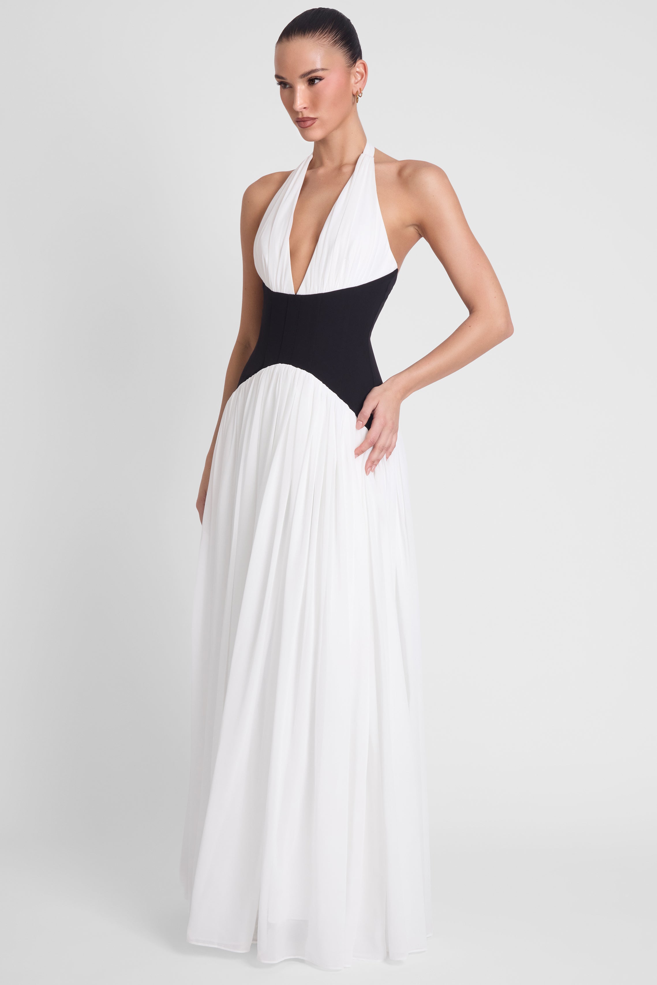 Pre-order: Harlowe Contrast Corset Maxi Dress - White