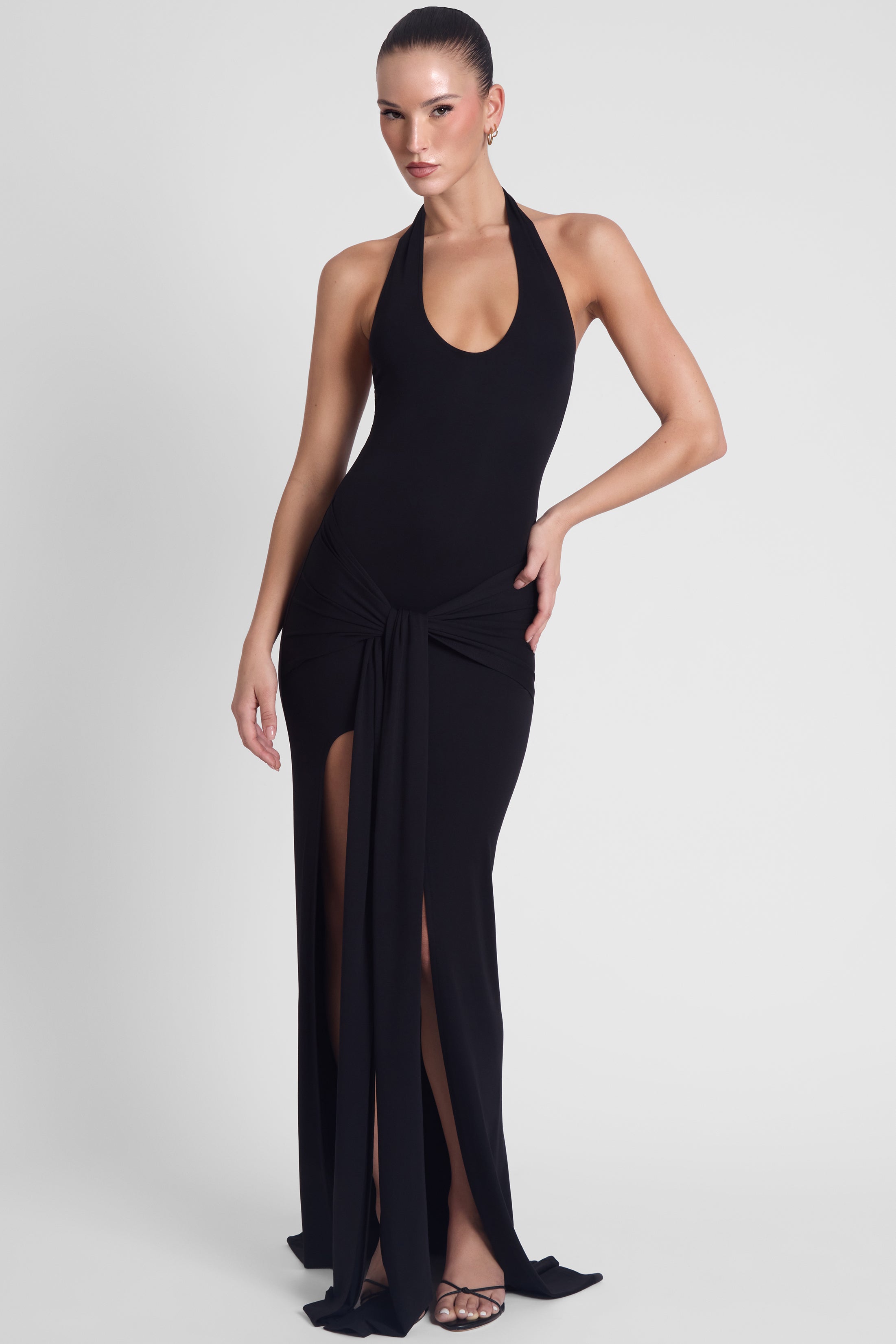 Heaven Halter Jersey Knot Maxi Dress - Black