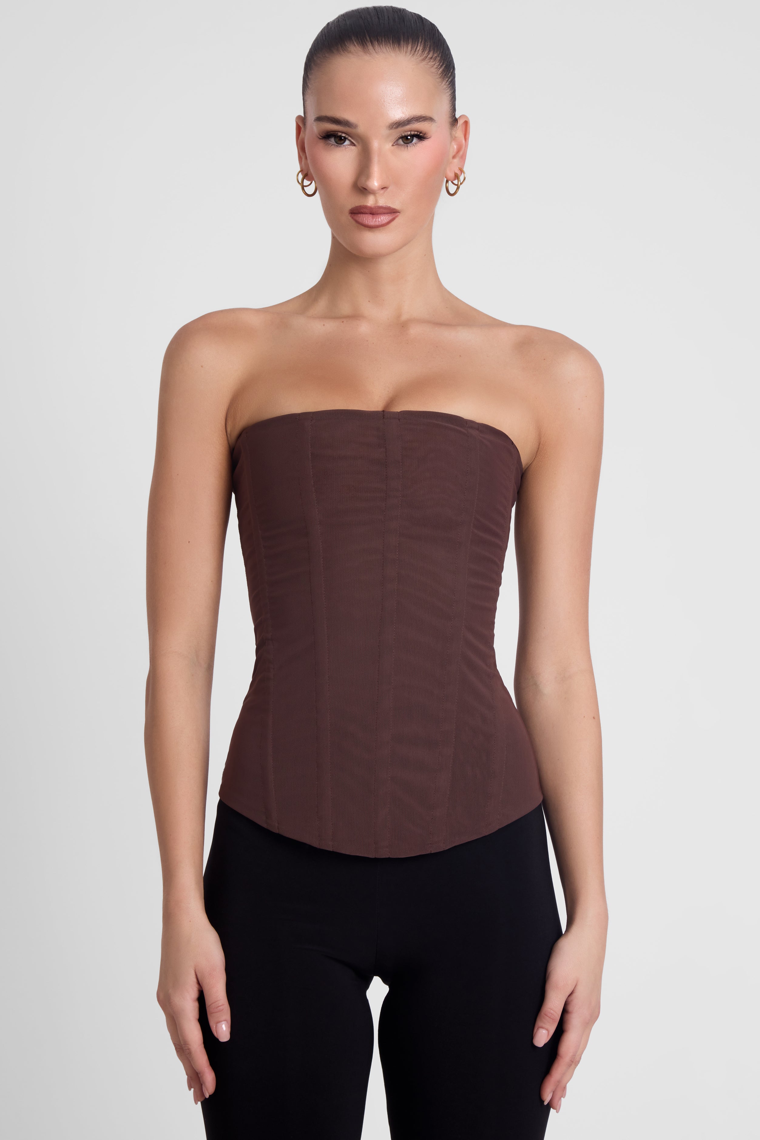 Muse Mesh Corset Top - Chocolate Brown