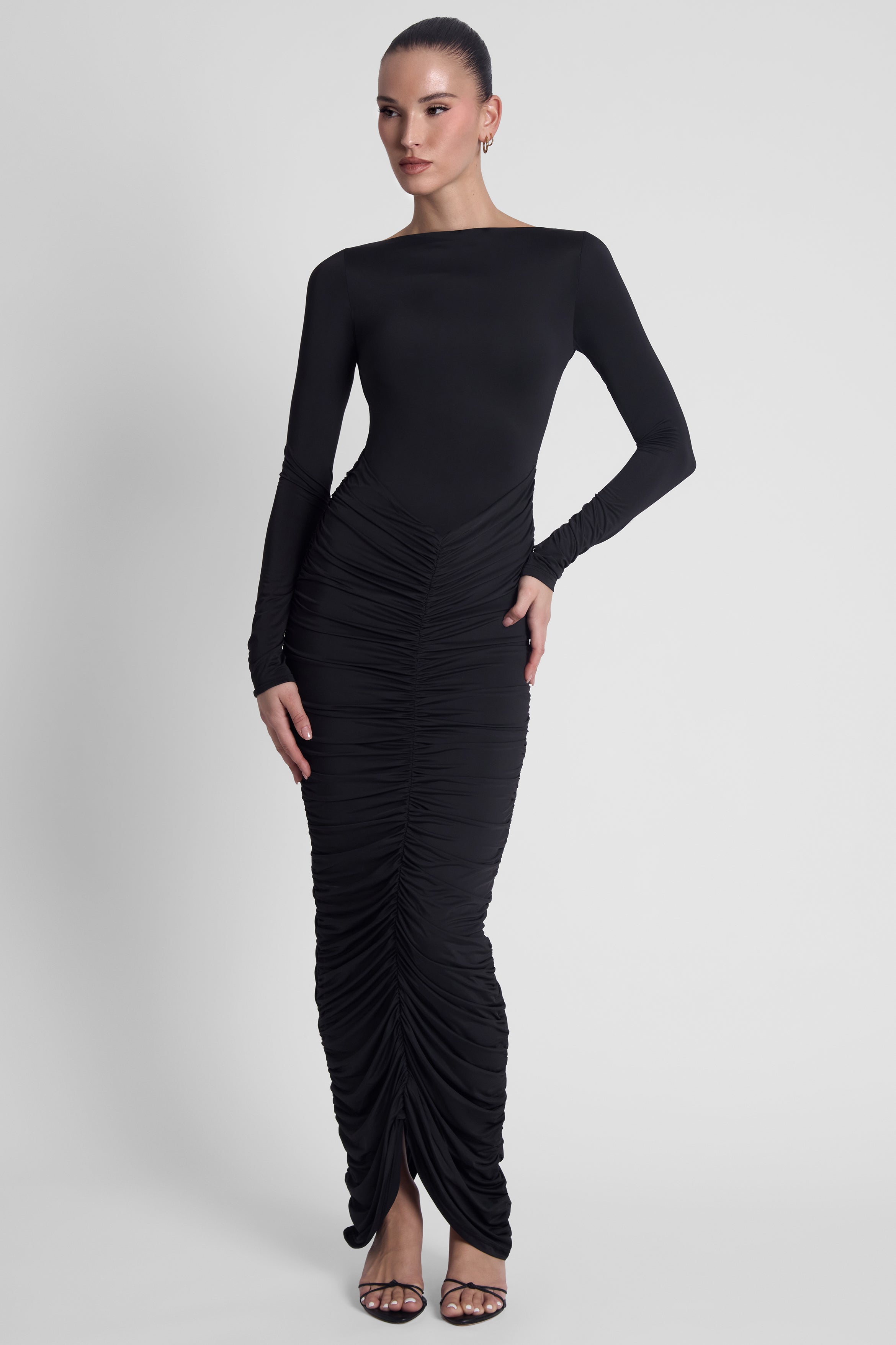 Rhea Ruche Maxi Dress - Black