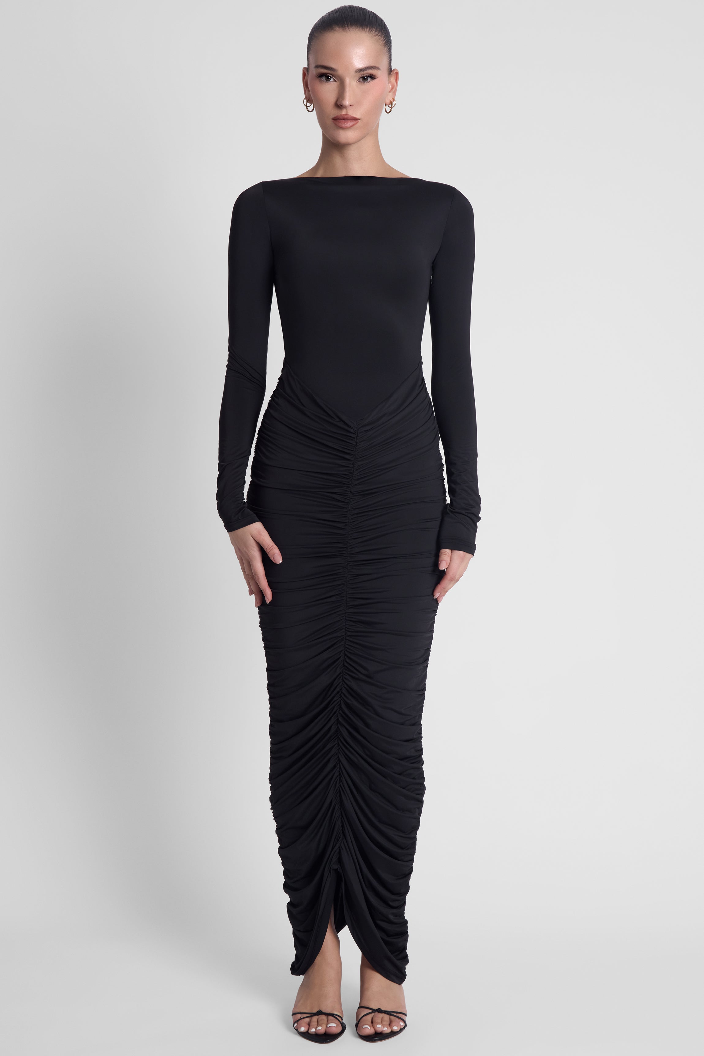 Rhea Ruche Maxi Dress - Black