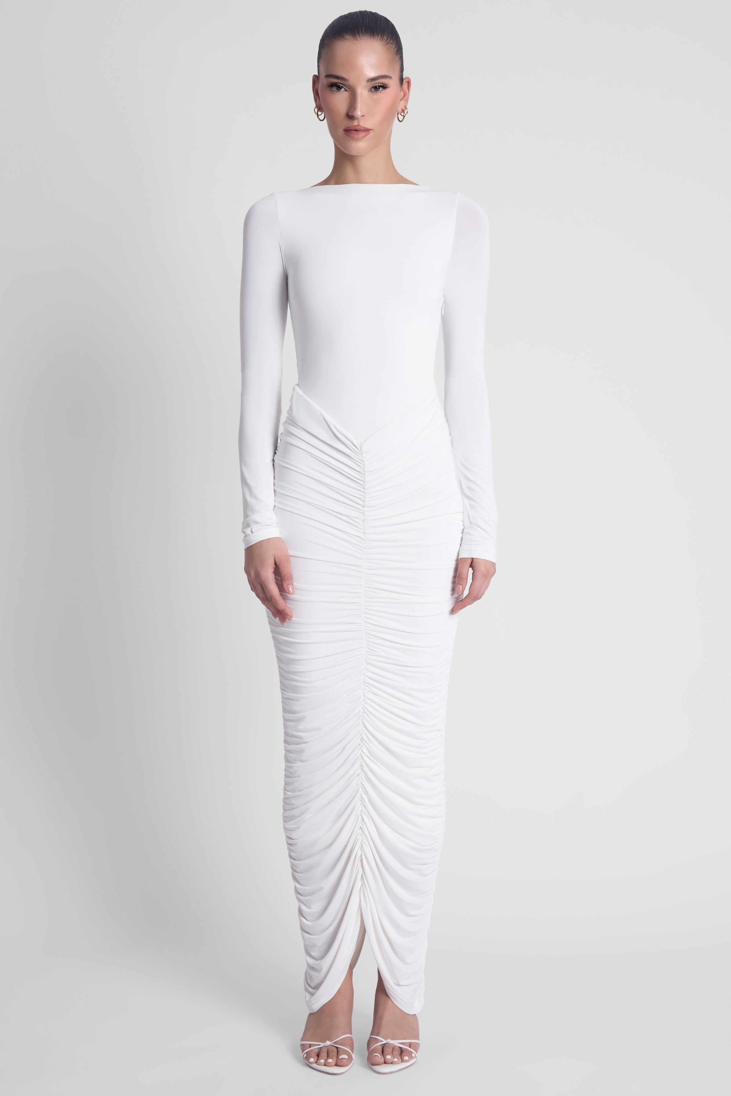 Rhea Ruche Maxi Dress - White