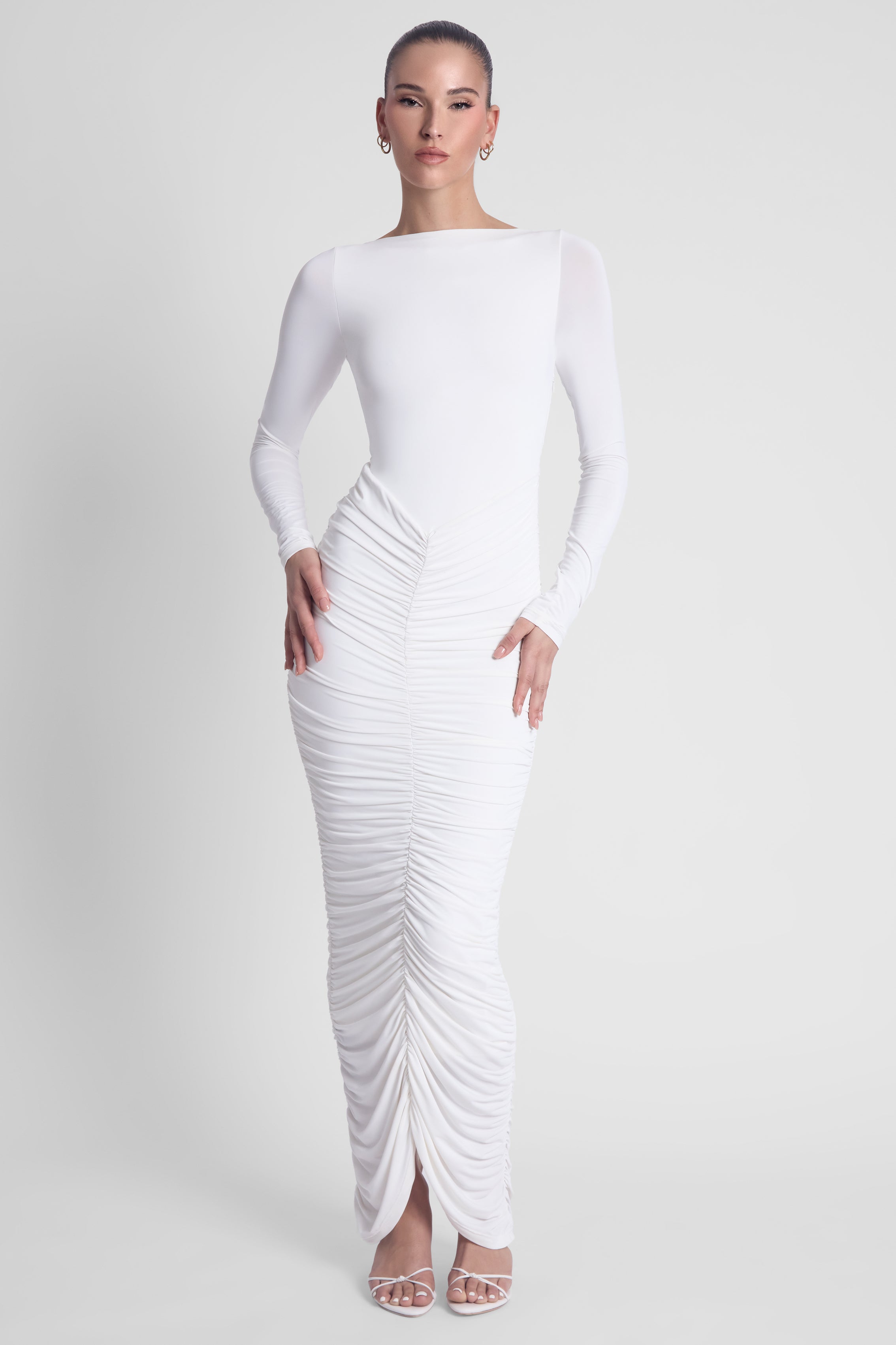 Rhea Ruche Maxi Dress - White