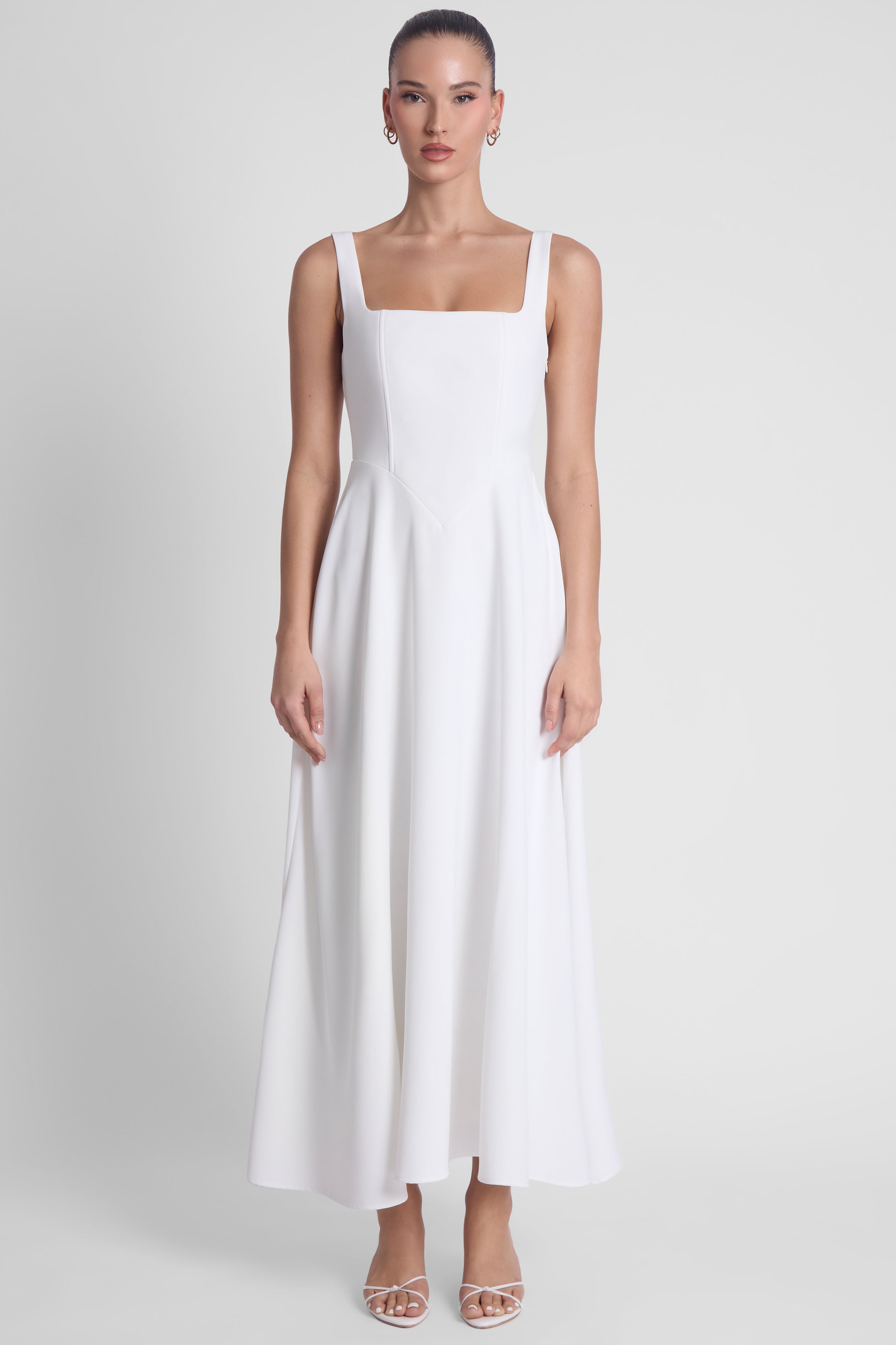Serenity Square Neck Corset Midi Dress - White